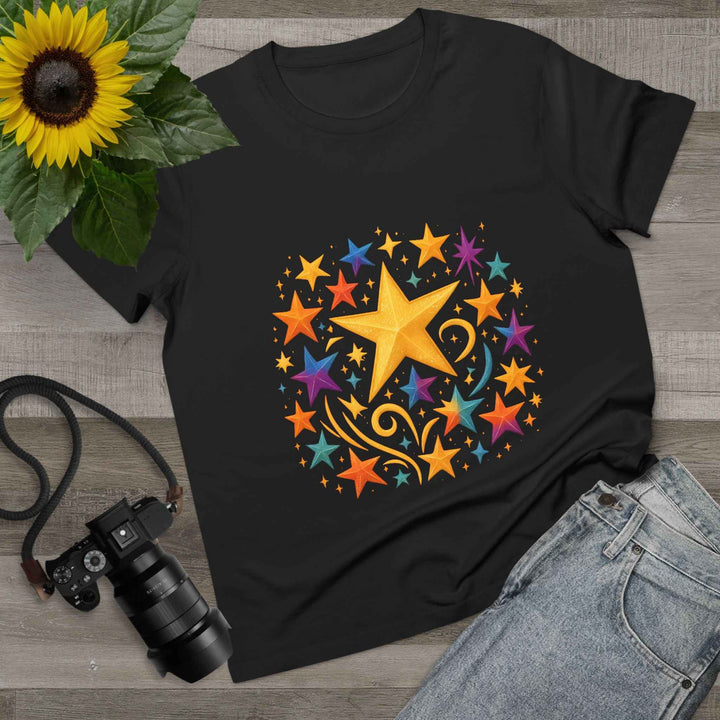 Women’s Vibrant Star Tee-100% Cotton Star Print T-Shirt