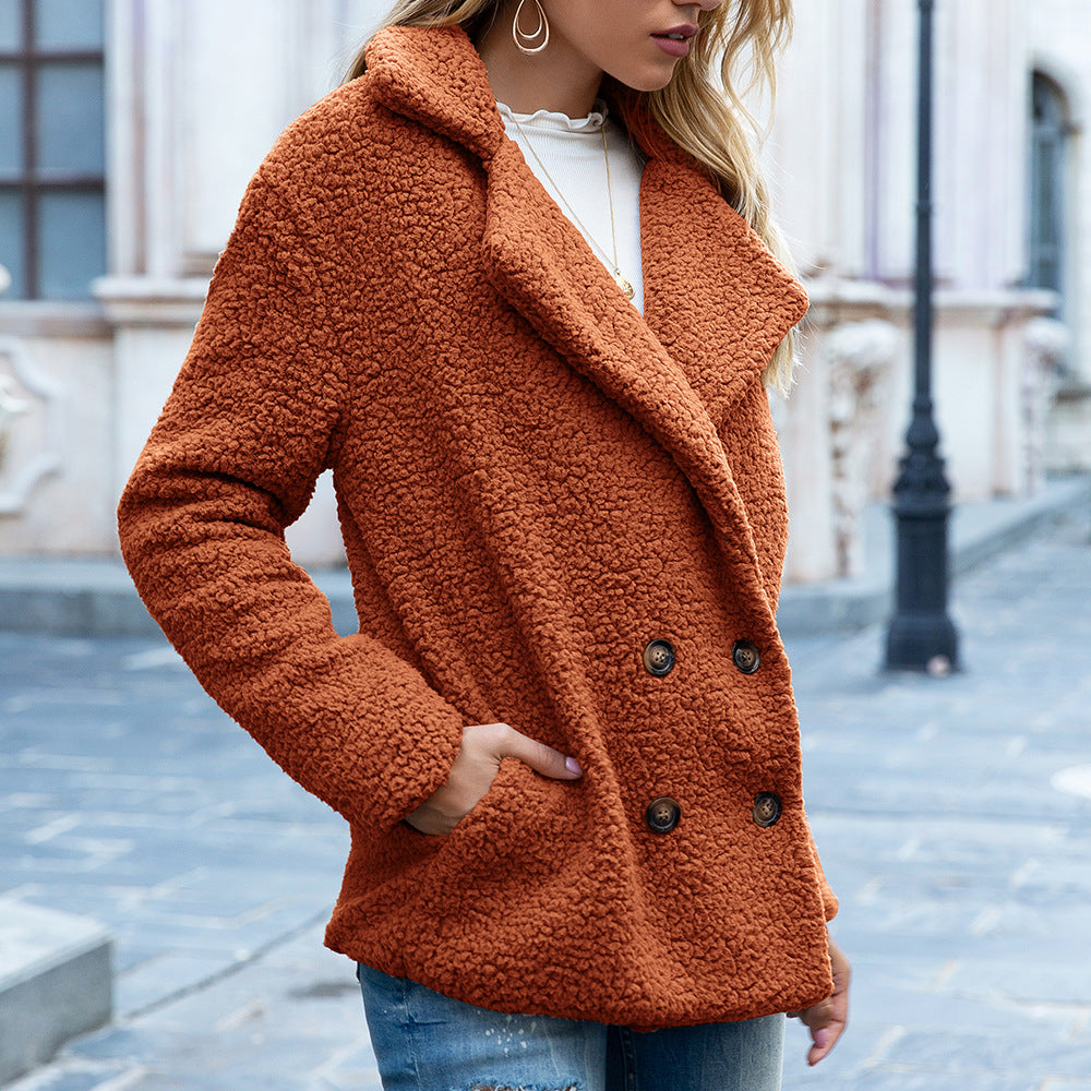 Fluffy Winter Coat Women Loose Lapel Button Jacket Chic