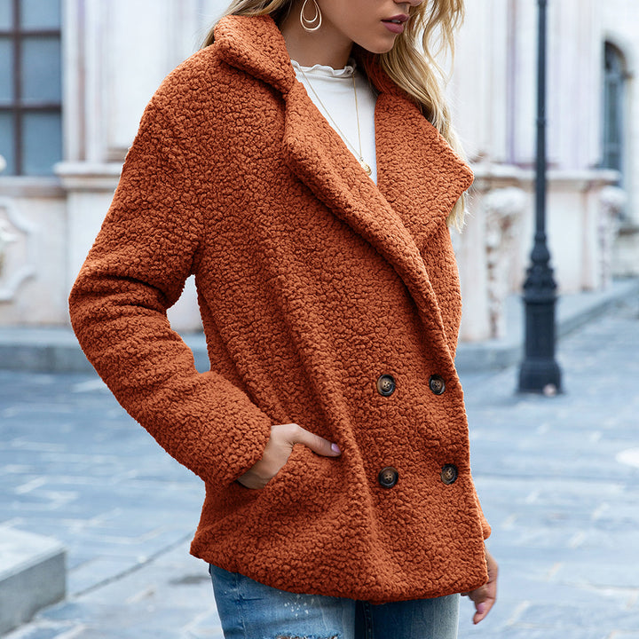 Fluffy Winter Coat Women Loose Lapel Button Jacket Chic