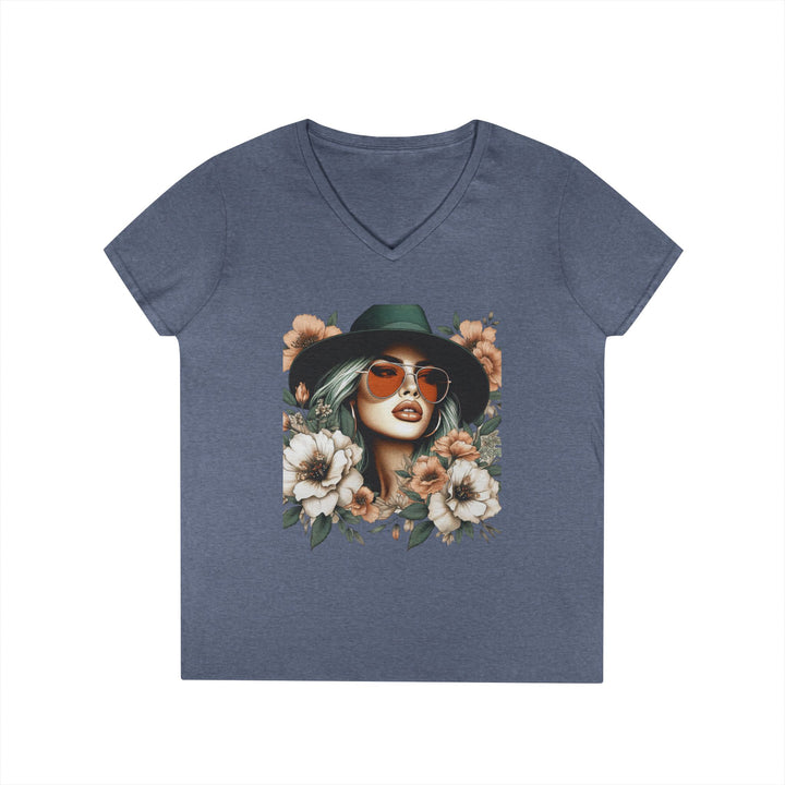 Floral T Shirt Women - Cotton V-Neck Floral Graphic Tee