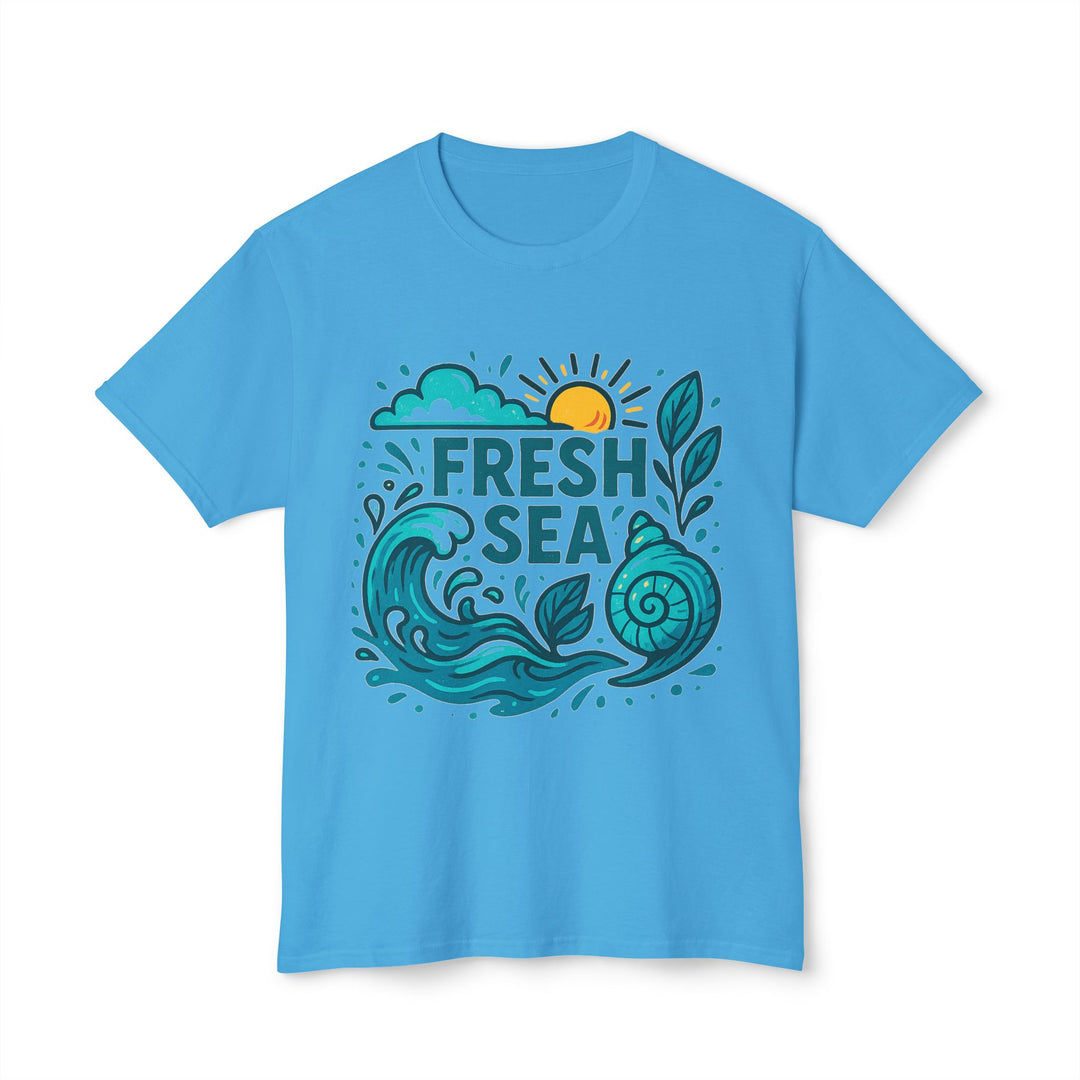 Ocean vibes cotton t shirt for men and women with a minimalist beach design, taped shoulders, and summer styling for outings.
