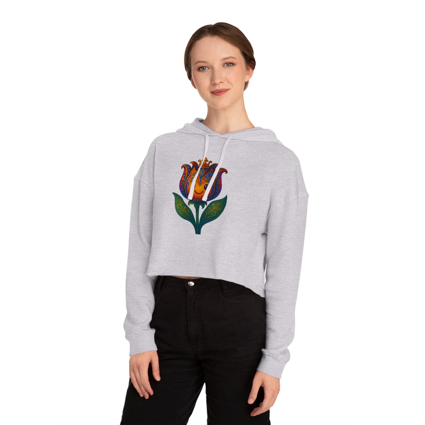Women’s Floral Cropped Hoodie – Tulip Spring Must-Have