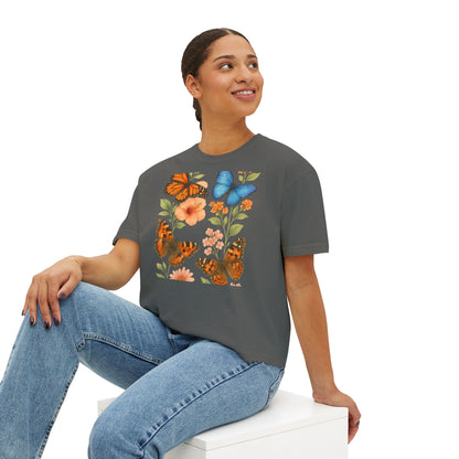 Butterfly Floral Women’s Boxy Tee – Vintage Style