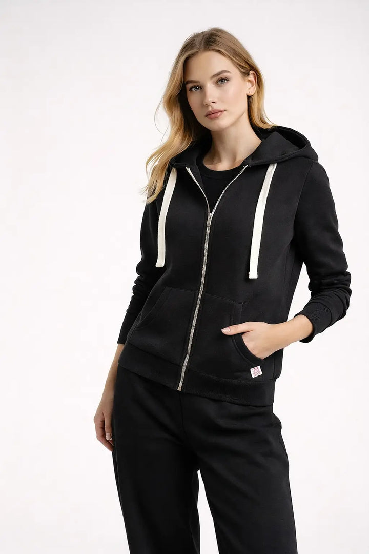 Winter Fashion Hoodie side profile showing sleeve length detail