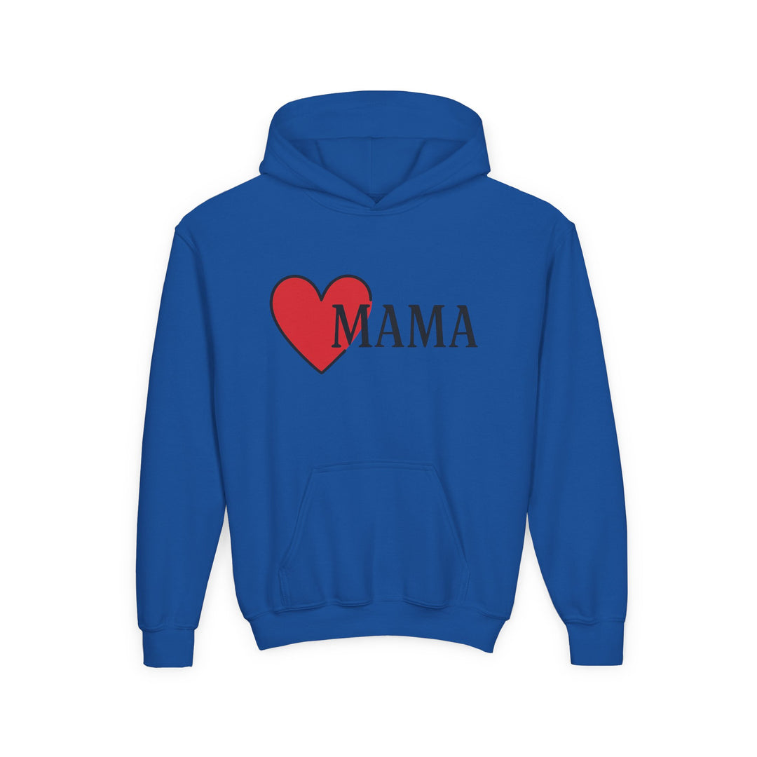 Blue hoodie with a red heart and &