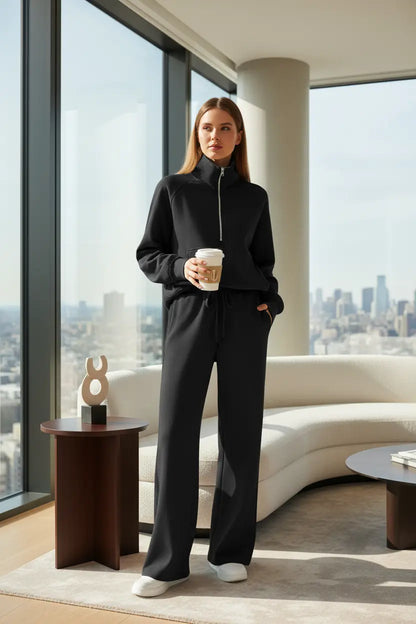 women half zip tracksuit set light blue clean streetwear aesthetic