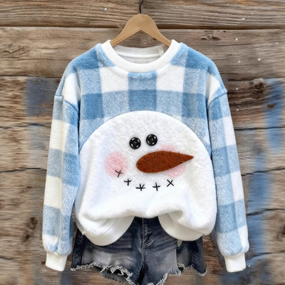 women's flannel hoodie hood and neckline detail, pullover style for Christmas markets, trips, and gifting
