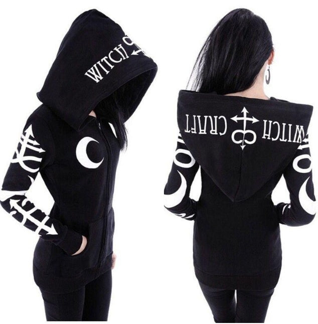 Explosive Punk Hoodie women punk jacket front zip closure detail