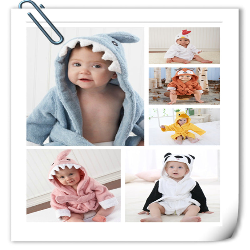 Kids animal hooded bathrobe princess style cotton baby hooded towel robe, gentle absorbent fabric for post-bath warmth

