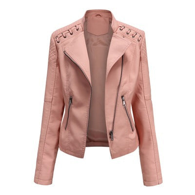 women slim leather jacket lightweight design autumn layering context