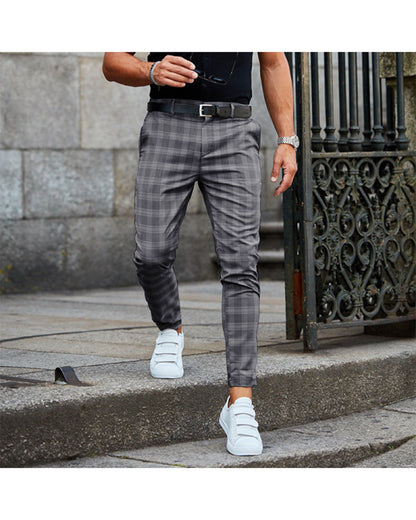 men's plaid pants front view checkered workwear-inspired trousers with pockets and loose fit for easy layering
