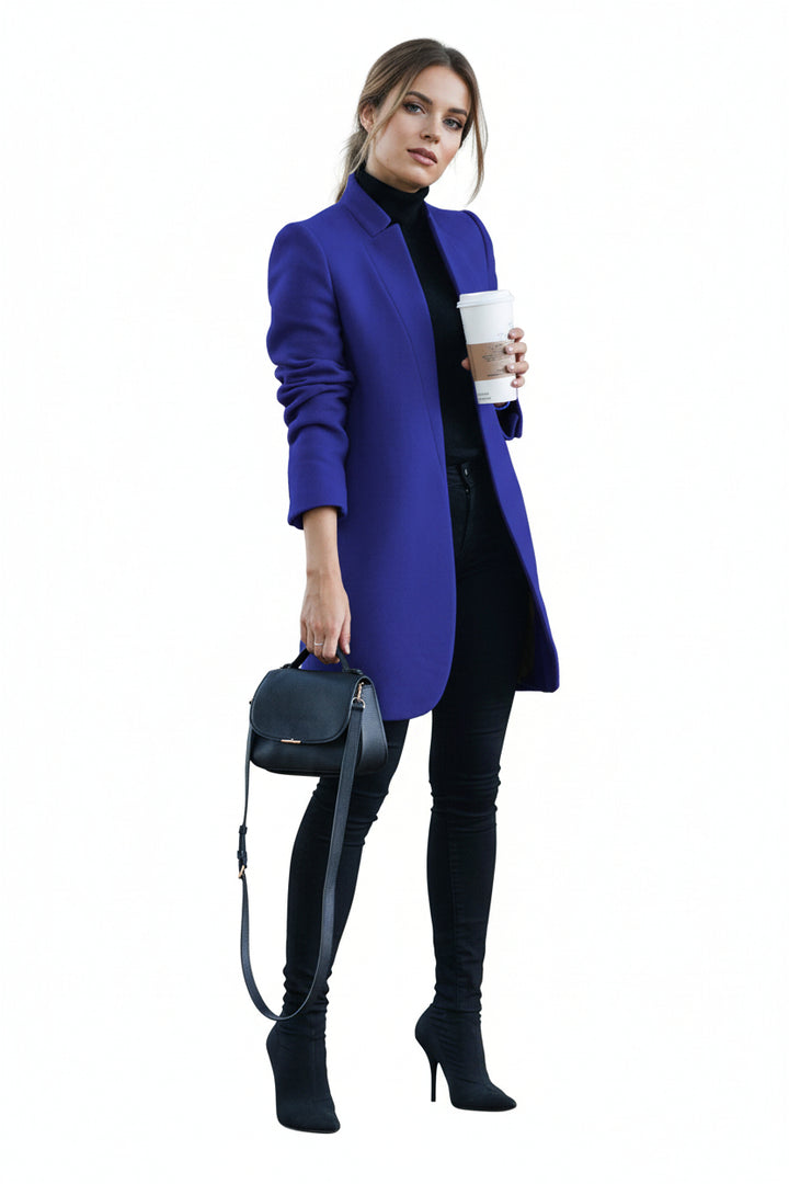 women wool blazer coat with handbag stylish street look
