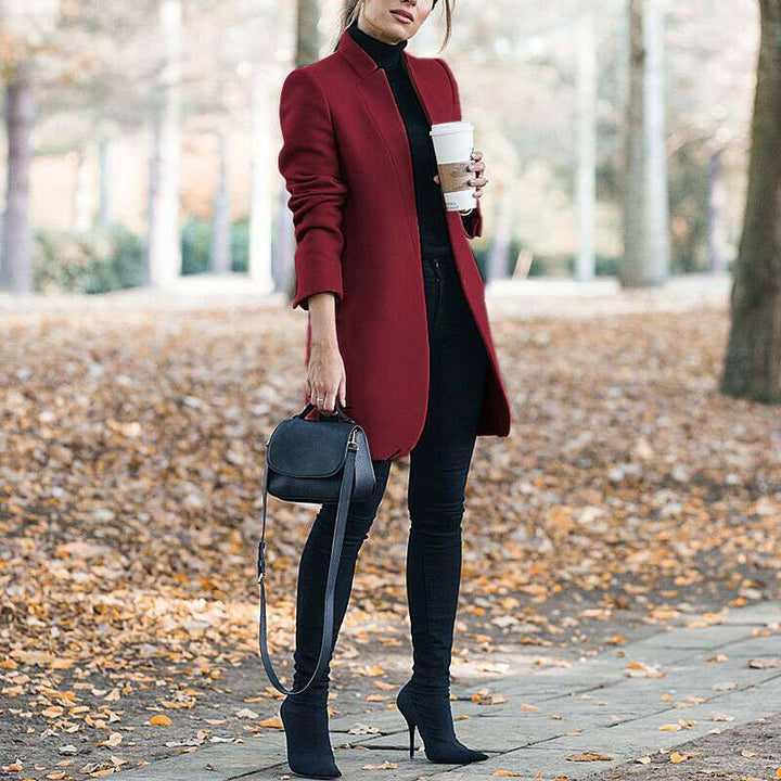 Women Wool Blazer Coat Stand Collar Elegant Winter Style