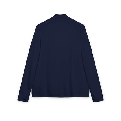 Navy unisex quarter-zip pullover back view