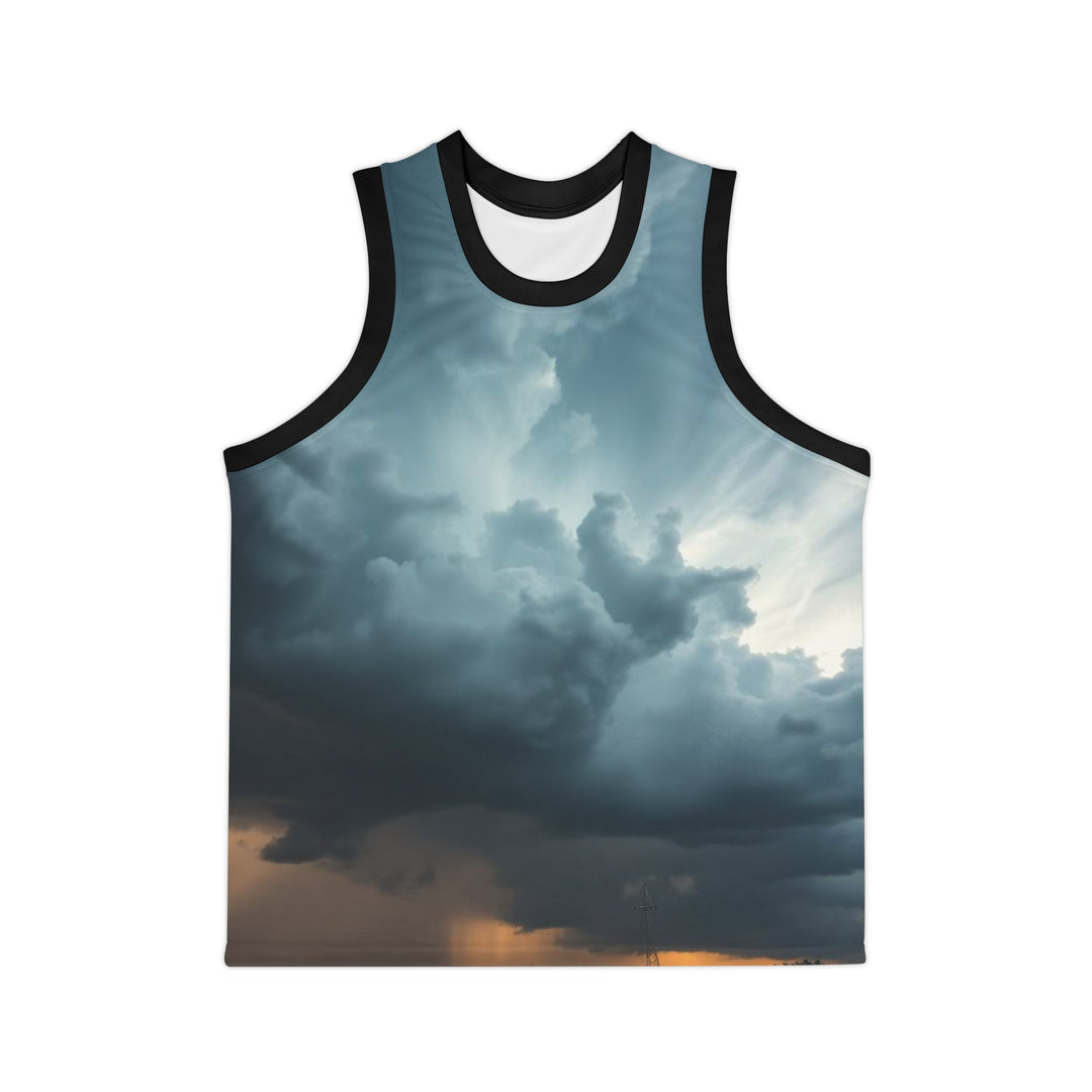 Sleeveless shirt with a cloud pattern on a white background