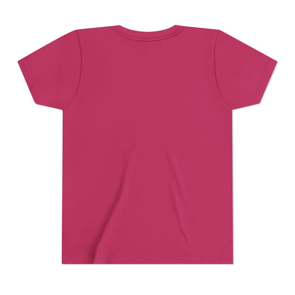 Back to School Youth Tee in bright pink, back view