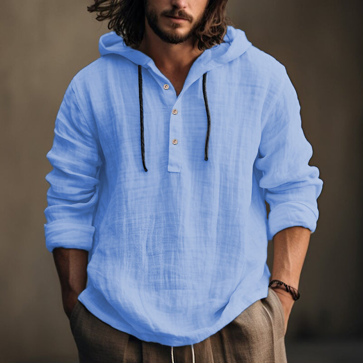 Men’s Cotton Linen Hooded Shirt – Easy Comfort