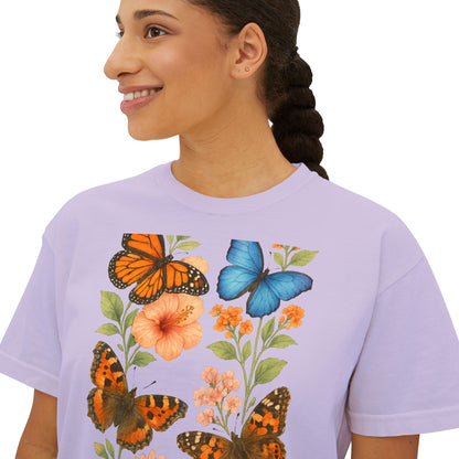 Butterfly Floral Women’s Boxy Tee – Vintage Style