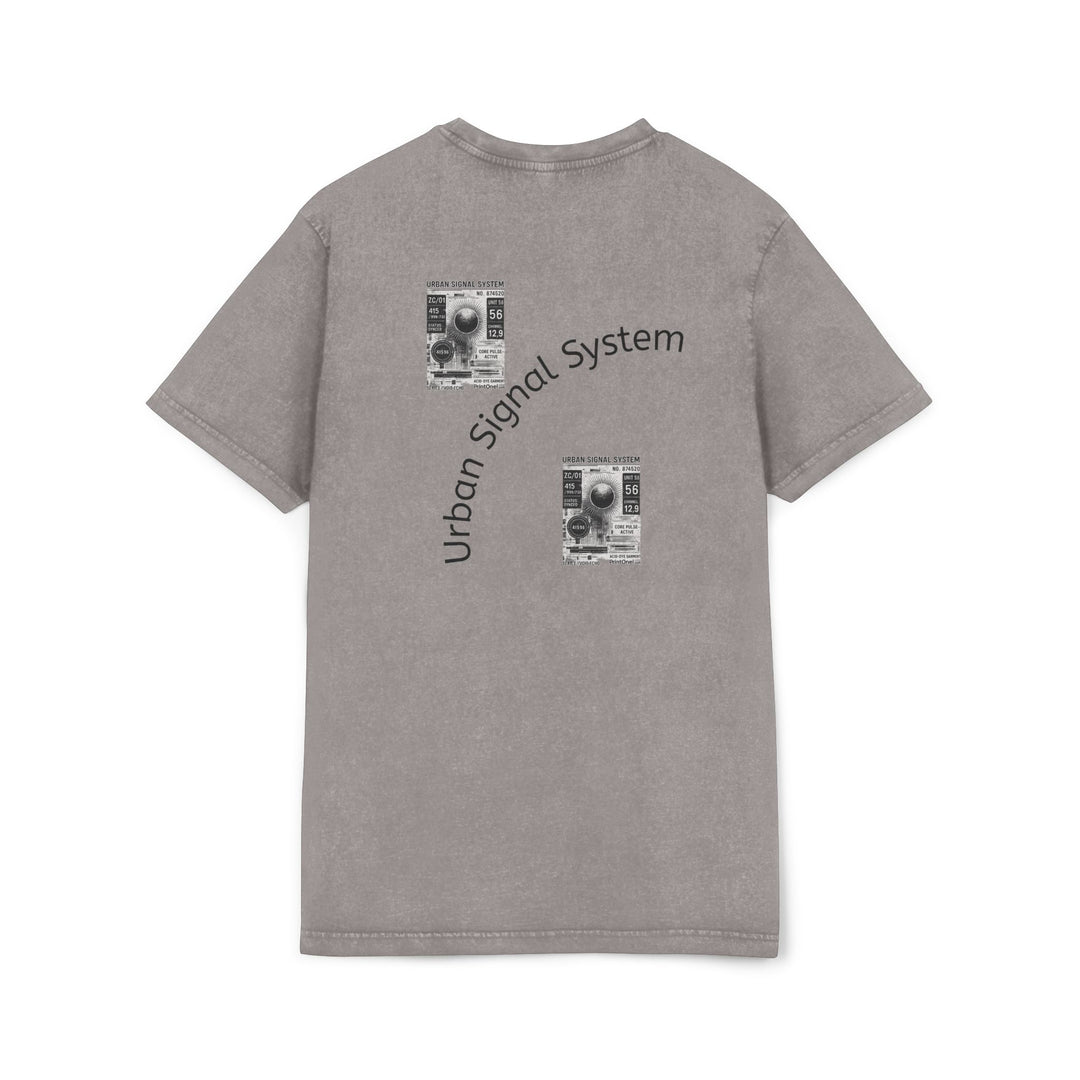 Detail shot of the neckline and washed finish on a retro streetwear tee