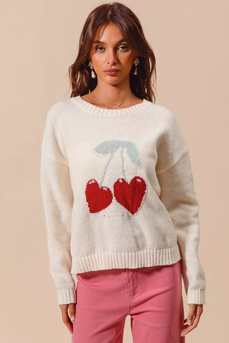 Valentine sweater top worn with skirt for feminine seasonal outfit