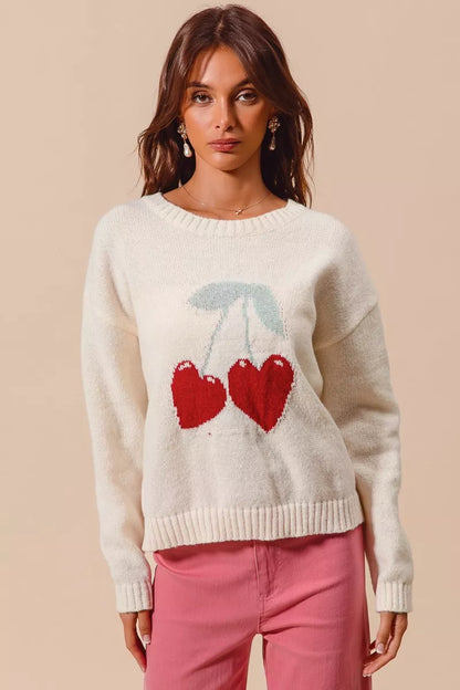 Valentine sweater top worn with skirt for feminine seasonal outfit