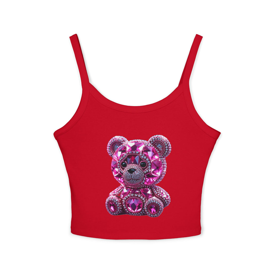 Red tank top with a pink teddy bear design on a white background