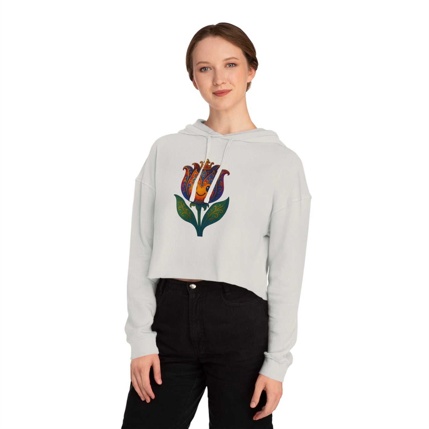 Women’s Floral Cropped Hoodie – Tulip Spring Must-Have