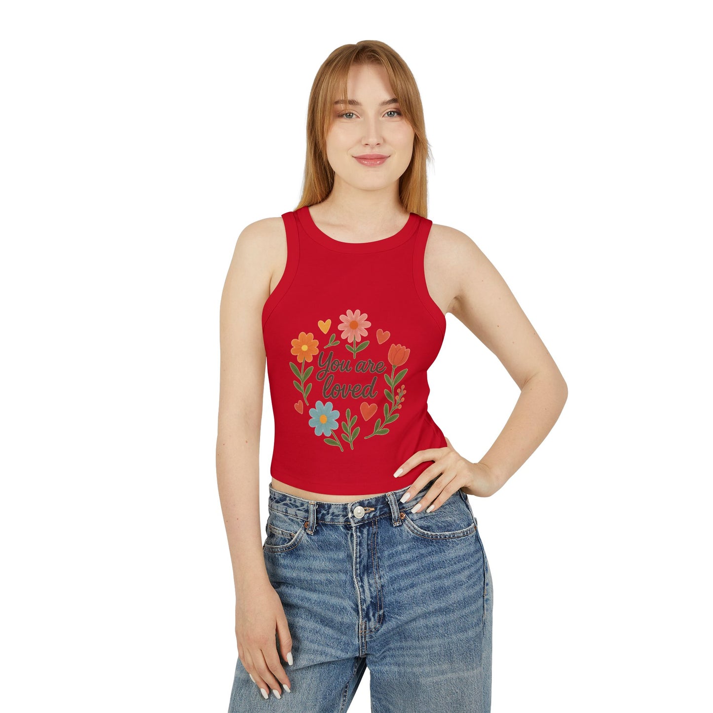Women's Floral Quote Racer Tank – Ribbed Summer Fit
