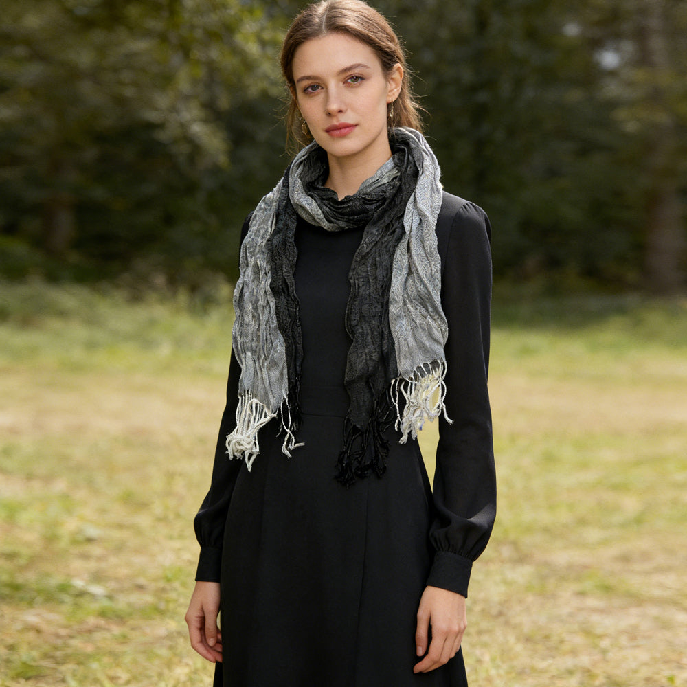 Grey Jacquard Polyester Long Scarf 71x28 Winter Wrap