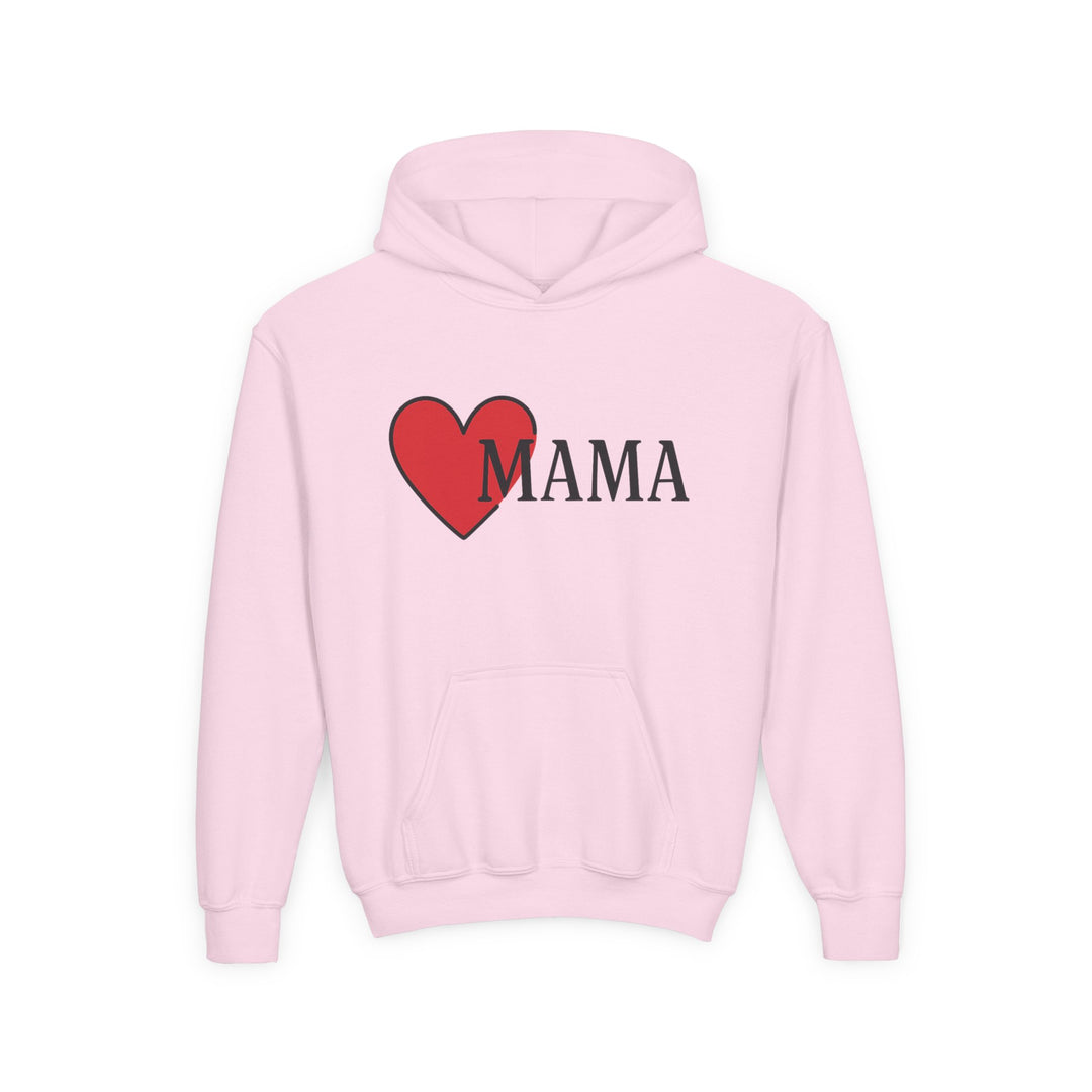 Pink hoodie with a red heart and &