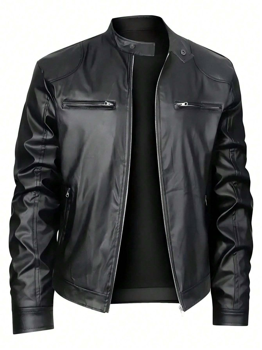 Stand-up Collar Leather Jacket for Men – Timeless Style