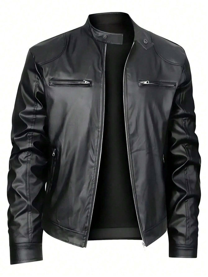 Stand-up Collar Leather Jacket for Men – Timeless Style