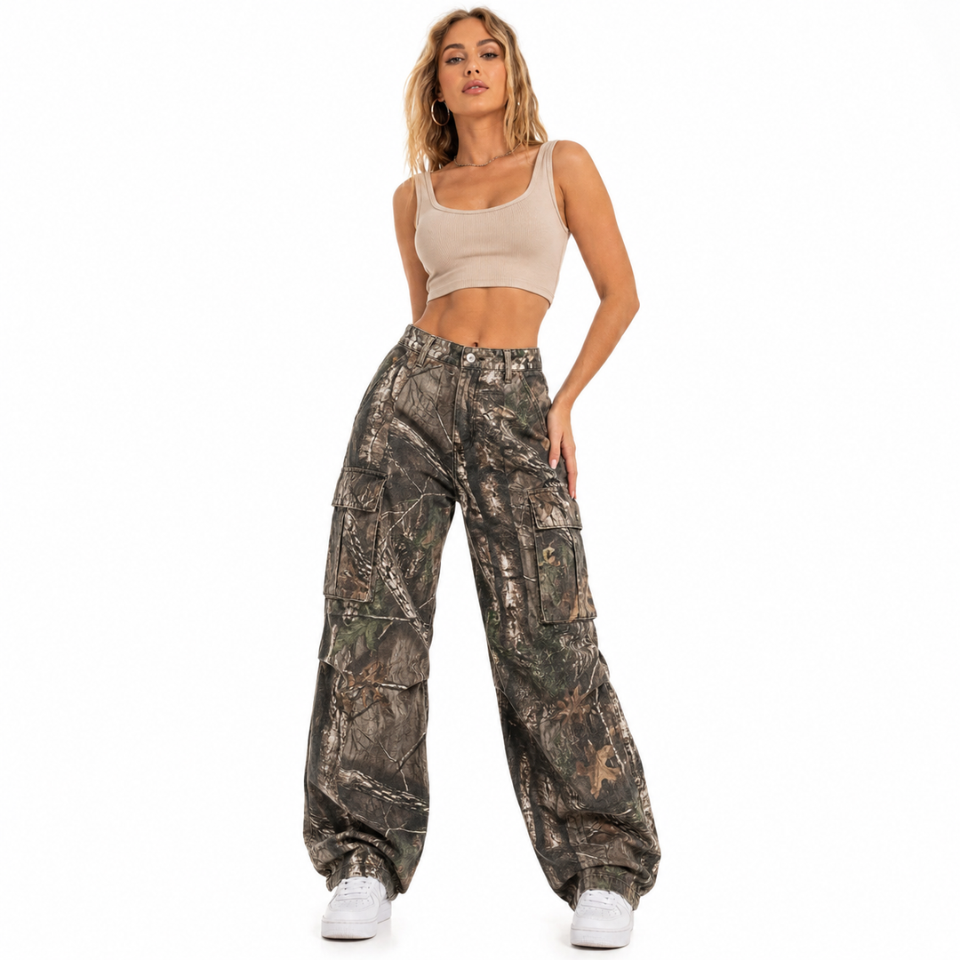 Camouflage Cargo Pants Women High Waist Street Fit