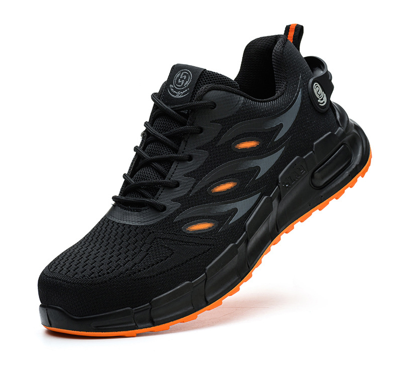Work Sneakers for Men with Black Knit Mesh and Lace-Ups