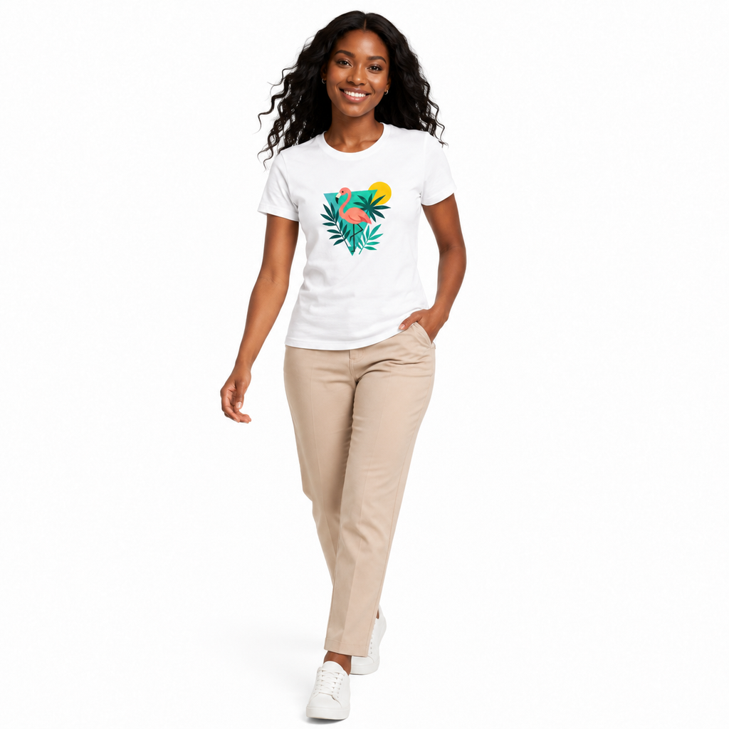Women Graphic Tee - Flamingo Summer Cotton Shirt Outfit