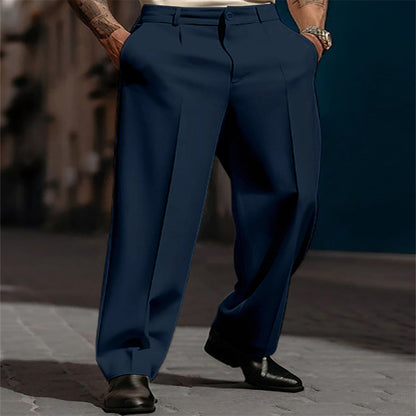 "men's polyester suit pants diagonal pocket detail close-up breathable straight leg construction"
