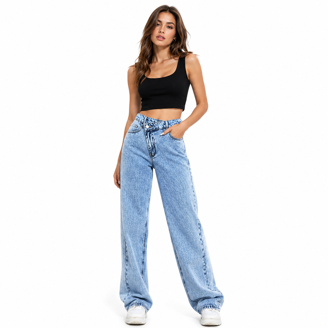 Non stretch wide leg jeans with button closure and classic pocket detail
