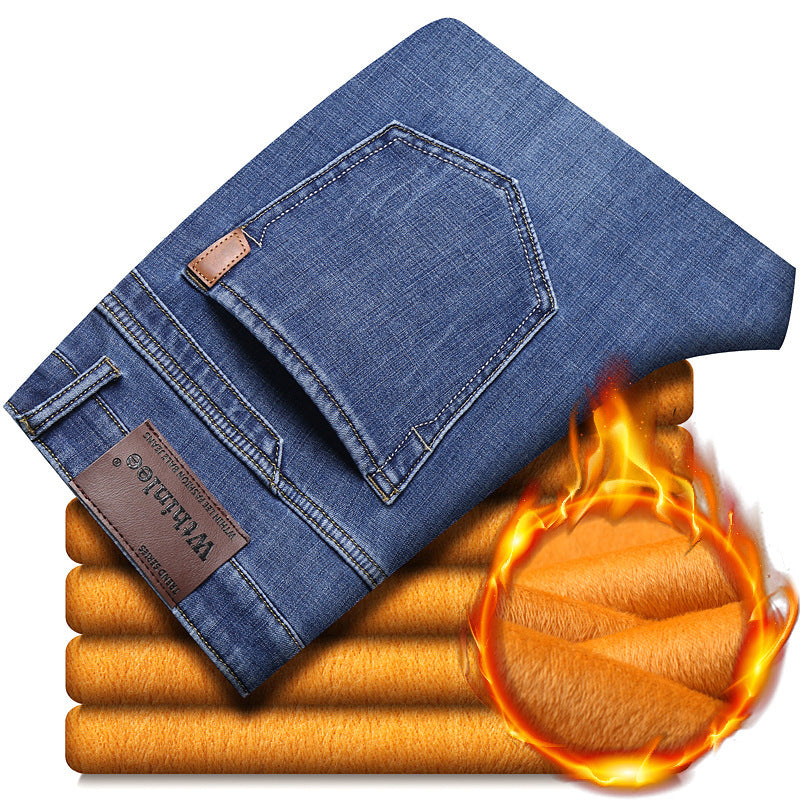 Men’s Straight Loose Fleece-Lined Jeans