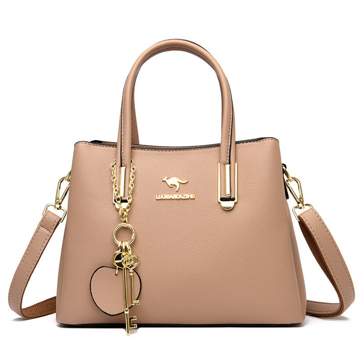 Large capacity women's beige lychee texture handbag