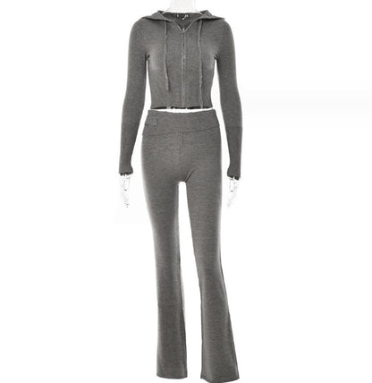 Zip Up Hoodie Womens - Cozy Knit 2-Pc High Waist Pants!