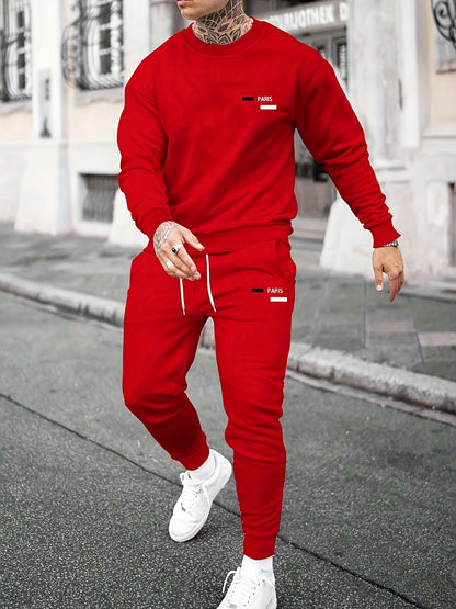 Red men's fleece hoodie and pants set relaxed fit cozy loungewear with kangaroo pocket