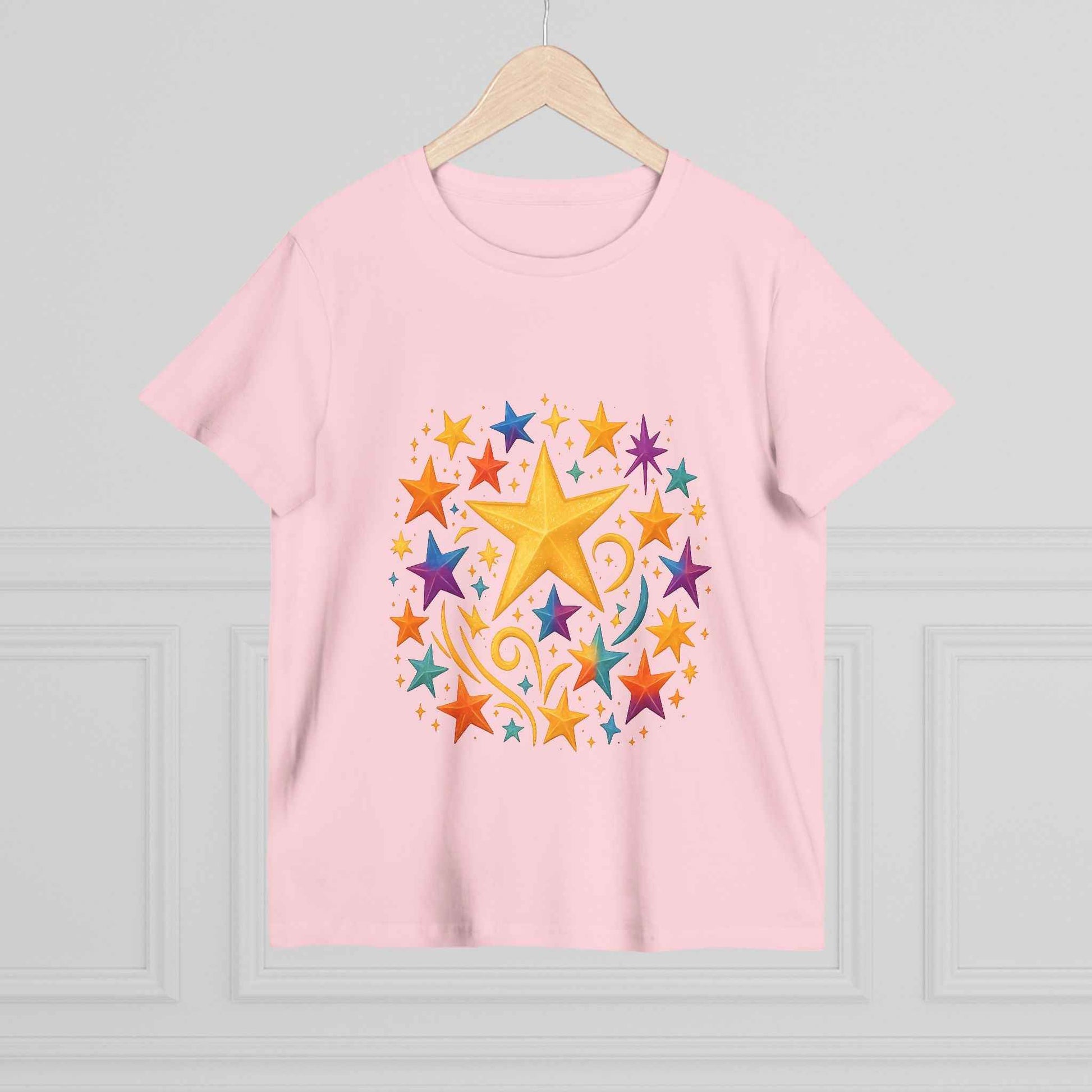 Women’s Vibrant Star Tee-100% Cotton Star Print T-Shirt