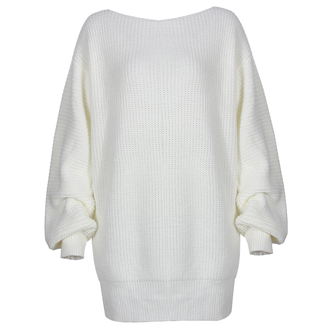 Knitted Sweater Dress for Women with Lantern Sleeves
