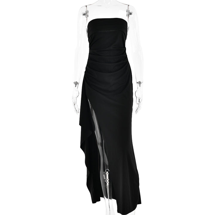 Strapless Pleated Maxi Dress Elegant Split Style Summer