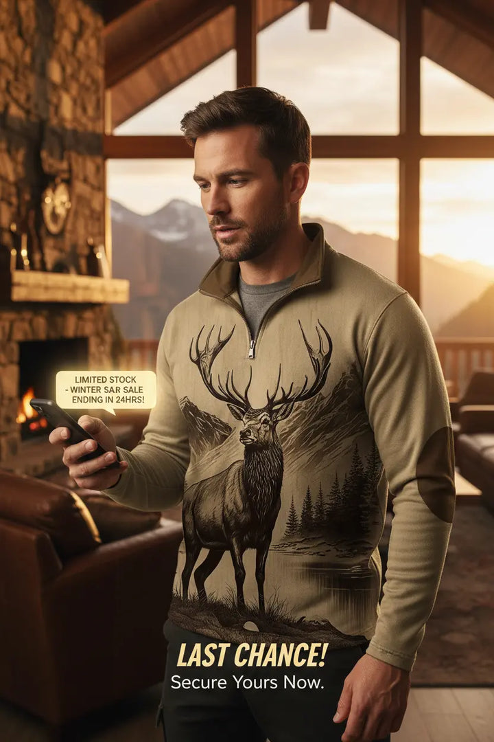 deer printed hoodie close-up showing clean fabric texture