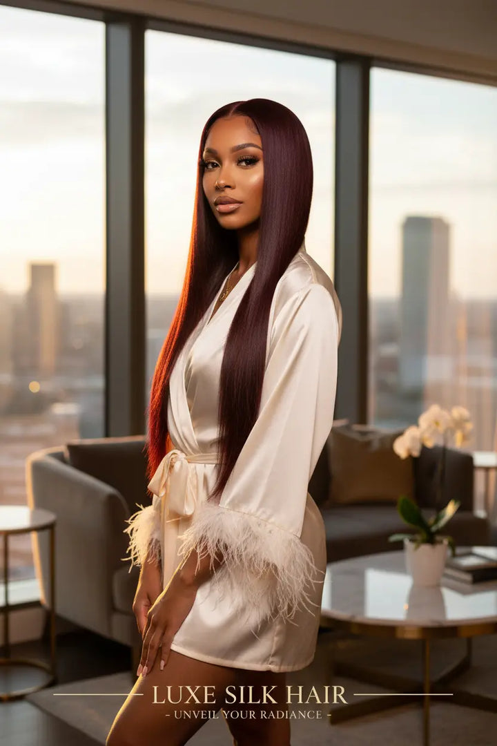 glueless human hair wig brown straight luxury finish