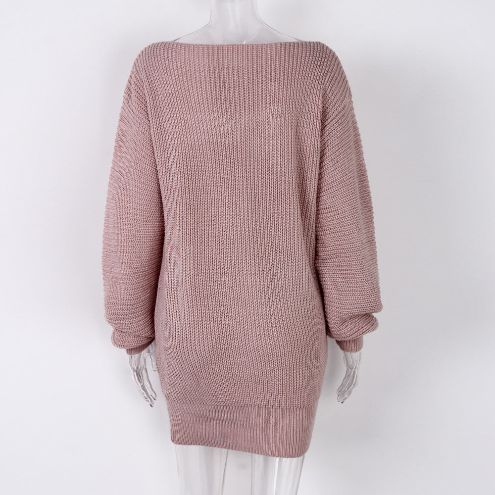 Knitted Sweater Dress for Women with Lantern Sleeves