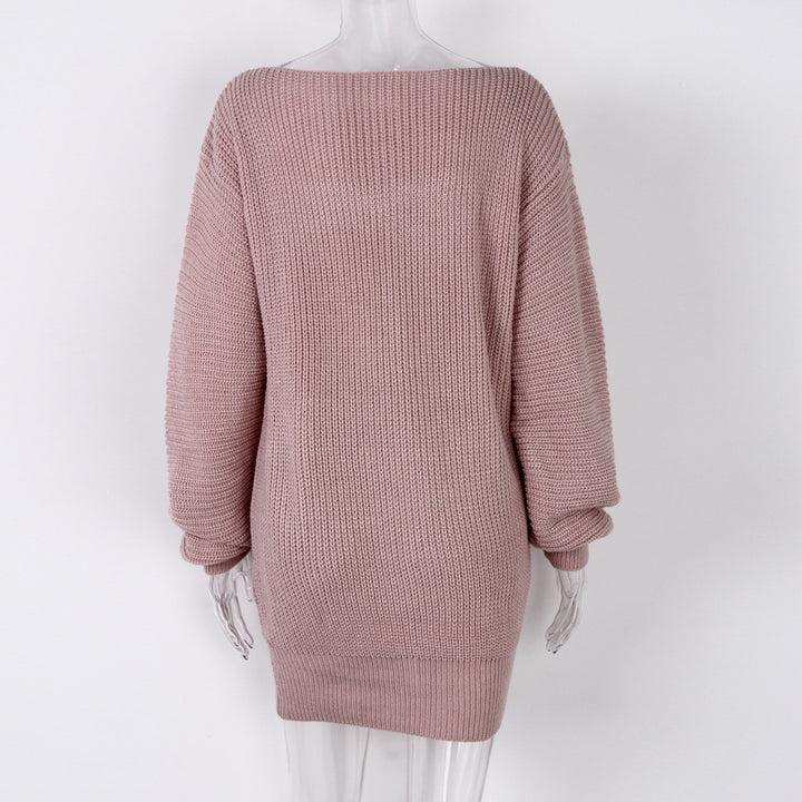 Knitted Sweater Dress for Women with Lantern Sleeves