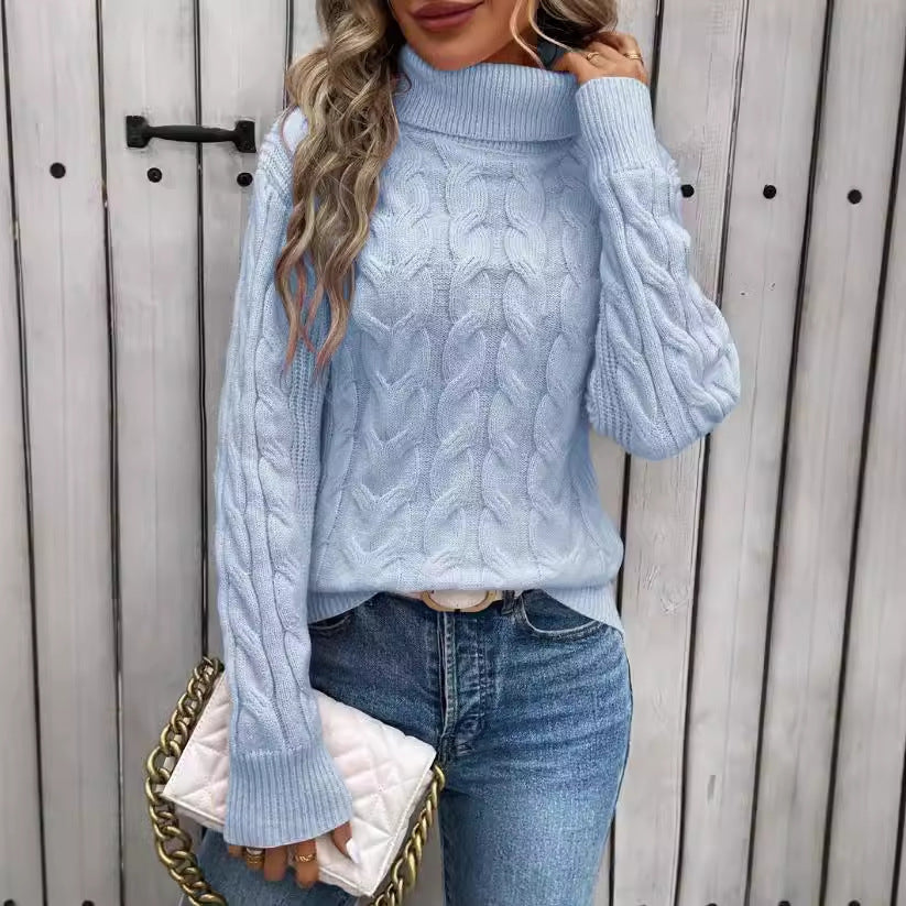 Women's Cable Knit Turtleneck Sweater Chic Fit