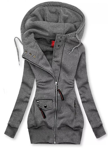 women hoodie jacket zipper detail close shot premium minimal finish